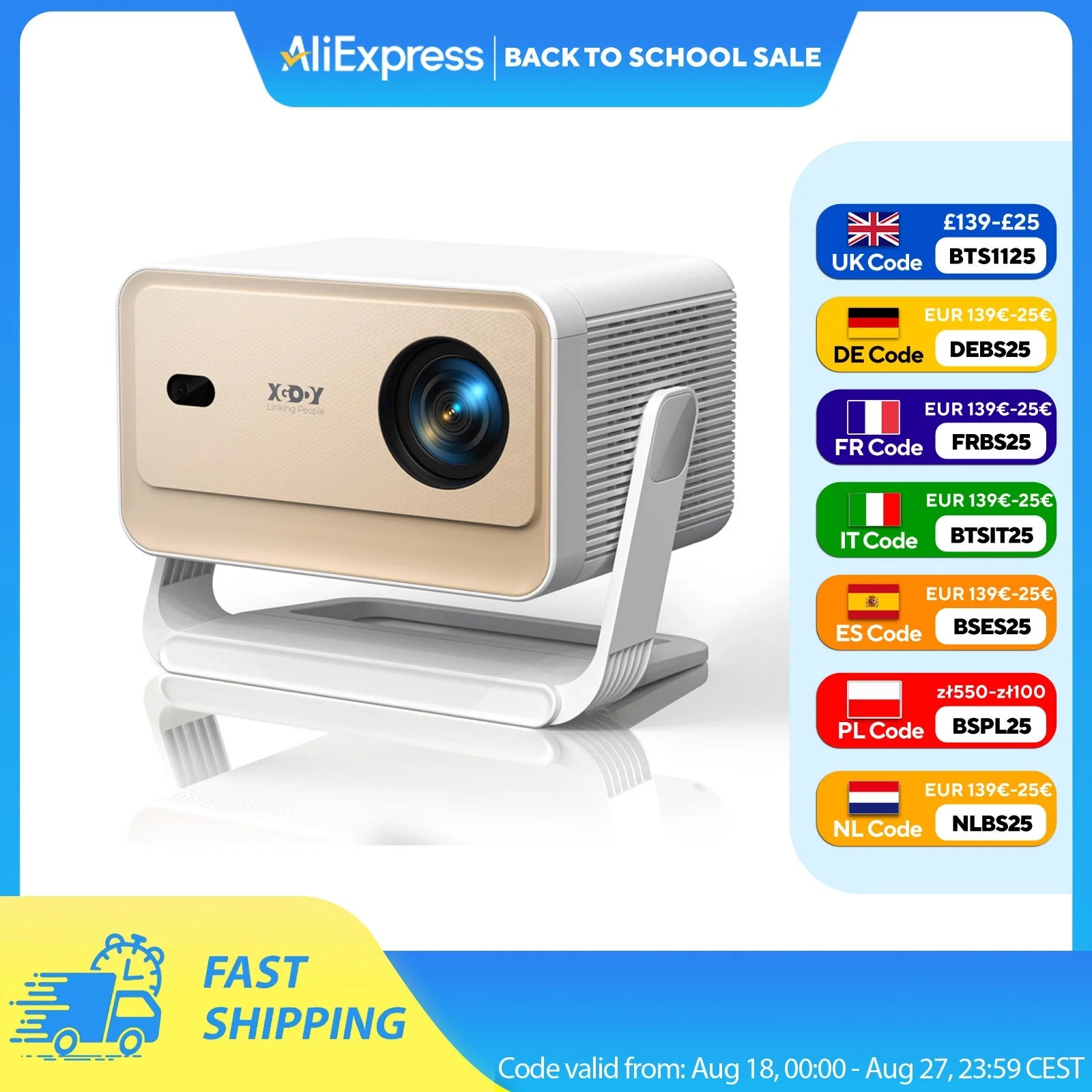 XGODY N6 Pro Netflix Officially 4K Projector Voice Control Smart Android TV Whale OS 32GB ROM for Outdoor Movie Home