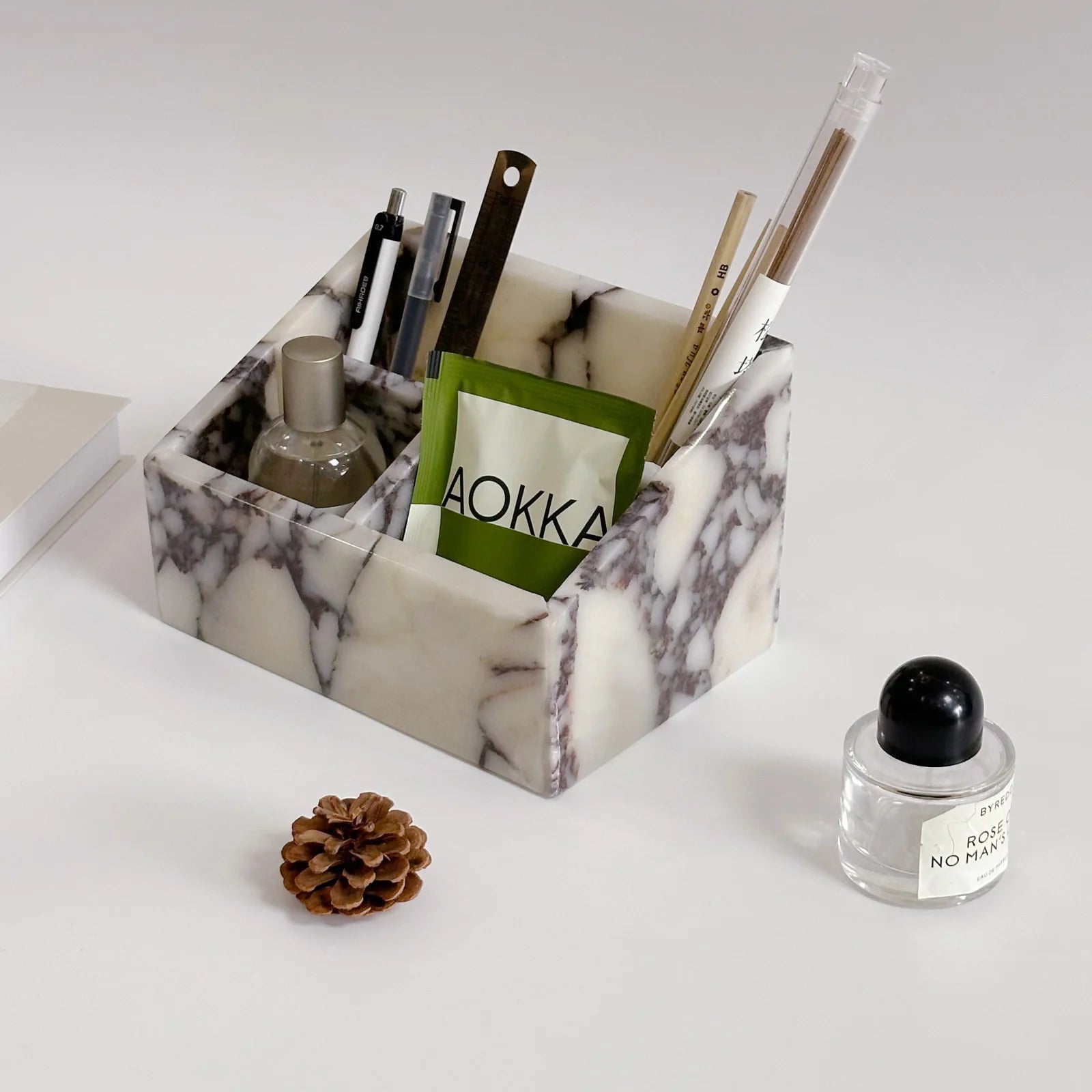 Luxury Calacatta Viola Natural Marble Desktop Organizer Multi-Layer Stone Tray for Pens Makeup Brushes Jewelry Organizer