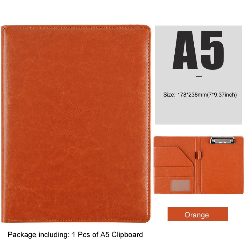 A5 / B5 Leather Padfolio Portfolio File Folder Clipboard Document Holder Business Contract Paper Clamp Writing Pad