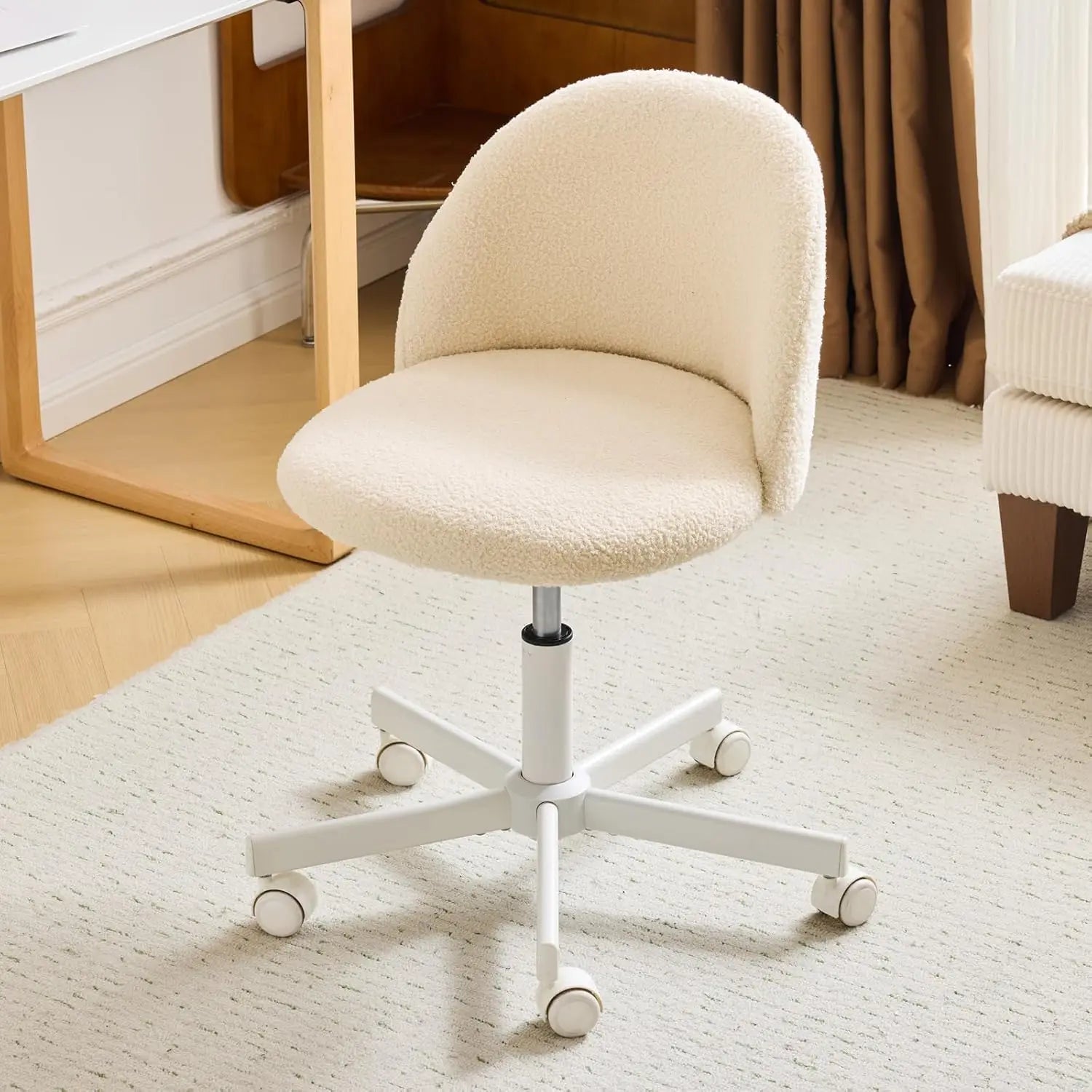 Cute Armless Desk Chair Comfortable Rolling Task Chair with Lumbar Support & Wheels - Adjustable Swivel in Gentle Pink