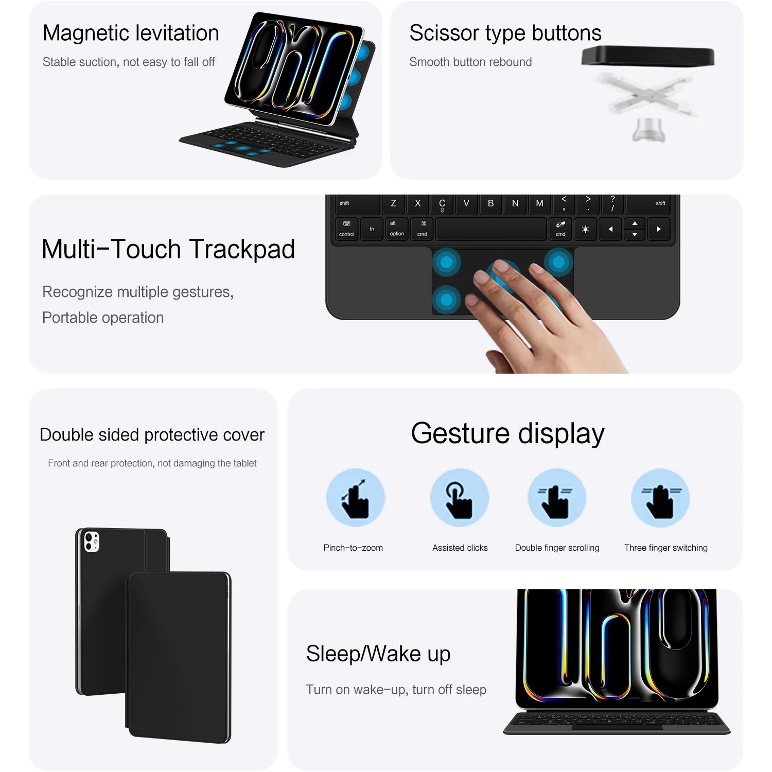 Keyboard Case For iPad Pro 13 Inch (M4) 2024 Magnetic Smart Magic Keyboards Folio Cover Backlight With Multi-Touch