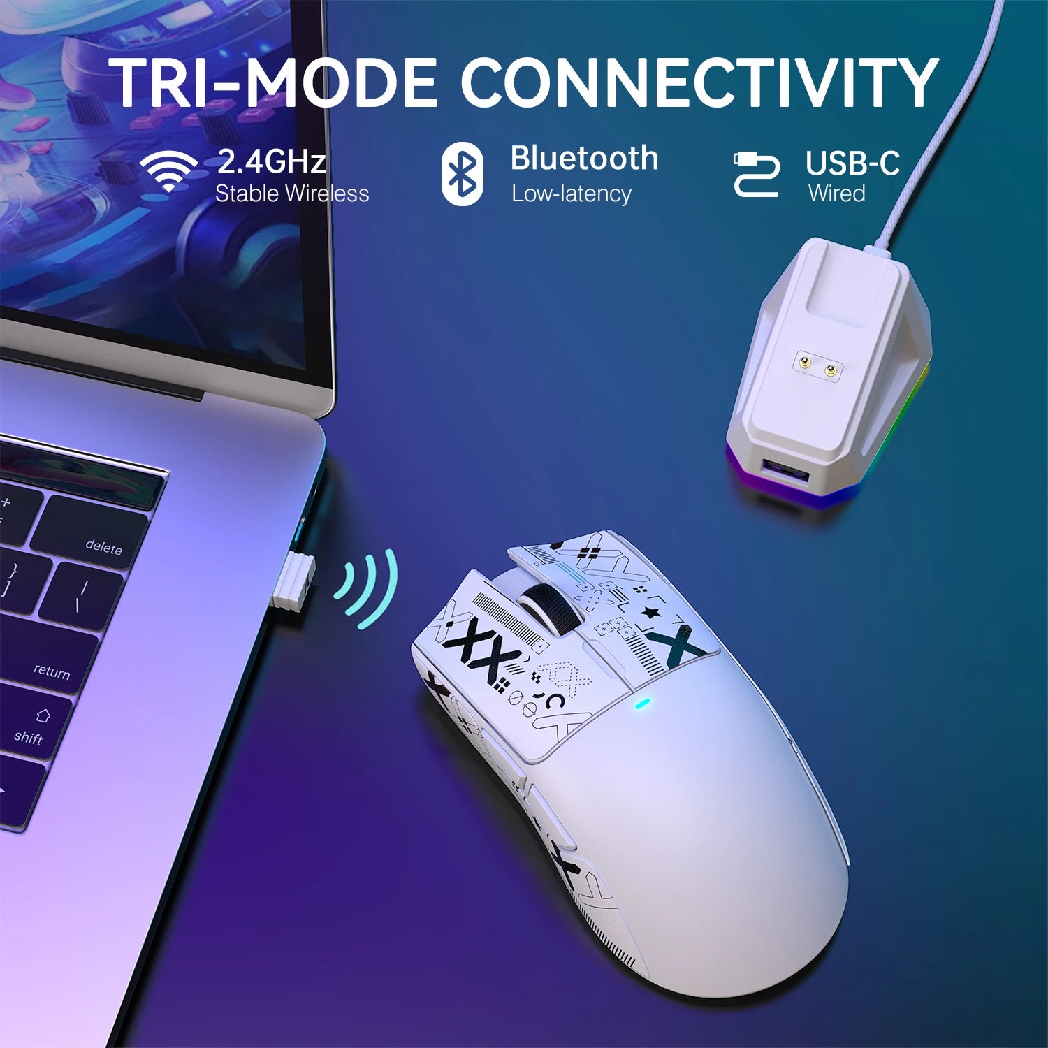 ATTACK SHARK X11 Lightweight Wireless Gaming Mouse with RGB Charging Dock Tri-Mode-2.4G/USB-C Wired/BT