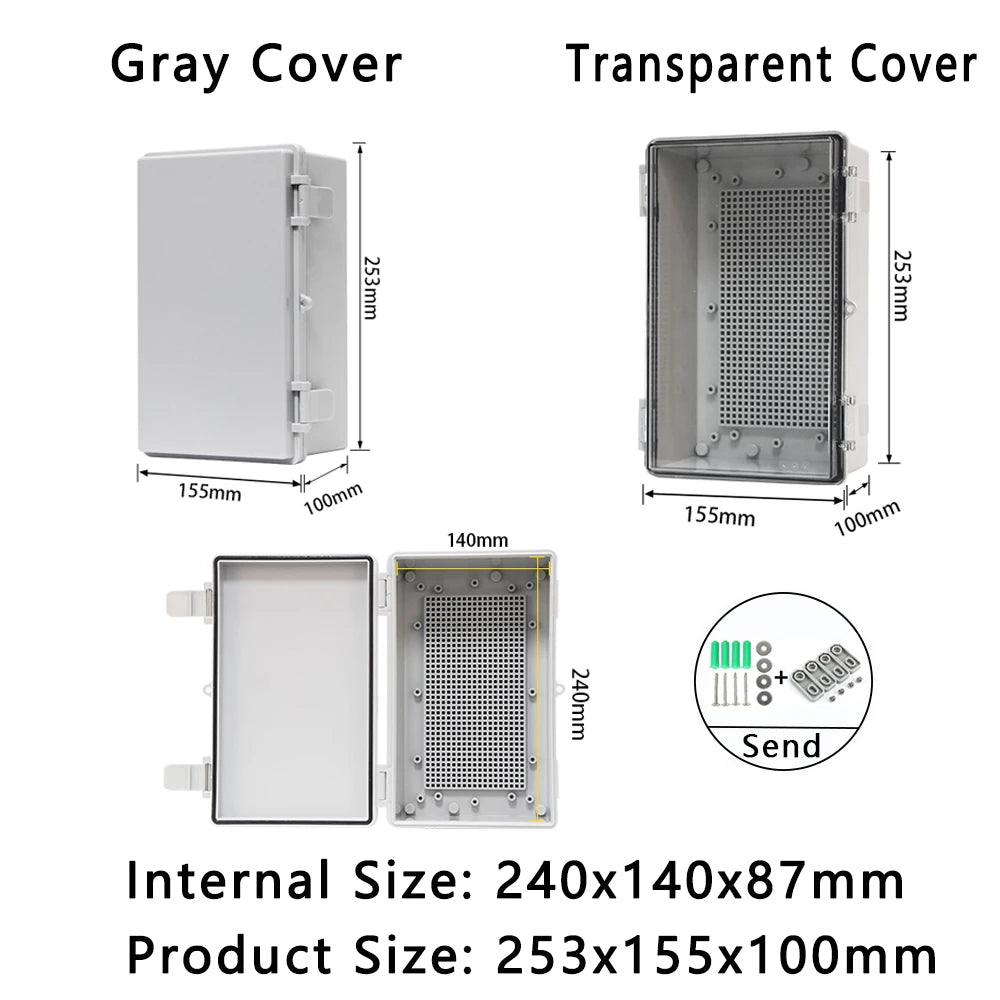 IP66 Waterproof Plastic Box ABS Wire Junction Box Gray/Transparent Cover Enclosure Outdoor Electronic Engineering
