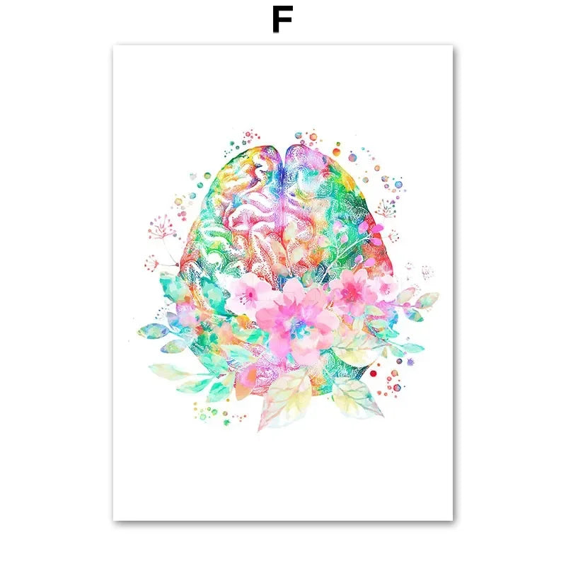 Heart Brain Lungs Kidney Rib Cage Liver Medical Floral Anatomy Poster Wall Art Canvas Print Painting Doctor Office