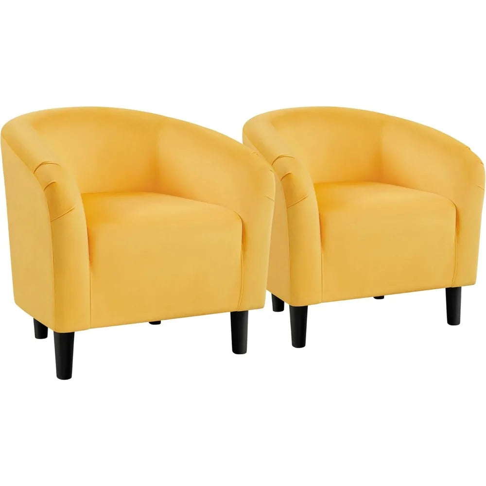 Yellow Chairs Set of 2 Accent Chair for Bedroom Armchair for Living Room Velvet Fabric Club Chair with Soft Padded