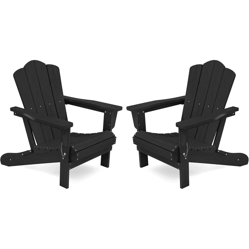 KINGYES 2-Piece Folding Adirondack Chair Set - Durable HDPE Patio Chairs with Wooden Texture for Outdoor Use - Aruba