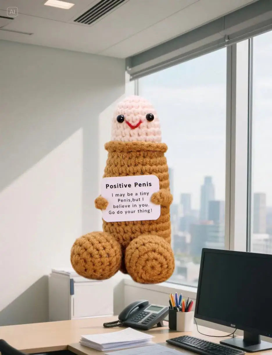 Cute Positive Cat Emotional Support Crochet Animal Funny Gift Desk Decor Christmas Gift - S6