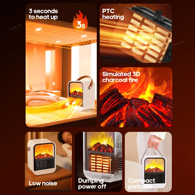 Simulated Fireplace Electric Heater 1000W Space Heater Portable PTC Fast Heating Ceramic Home Office Indoor Overheat