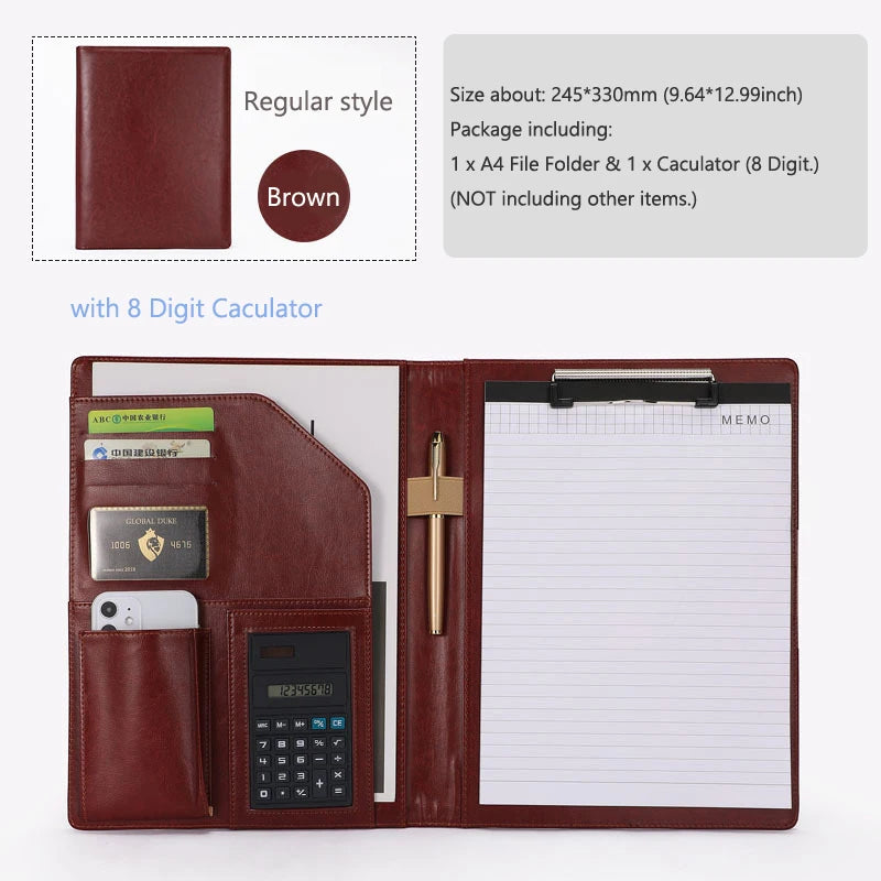 A4 Leather Executive Portfolio Folder for Document Business Desk Organizer File Filing Document Holder Clipboard Office