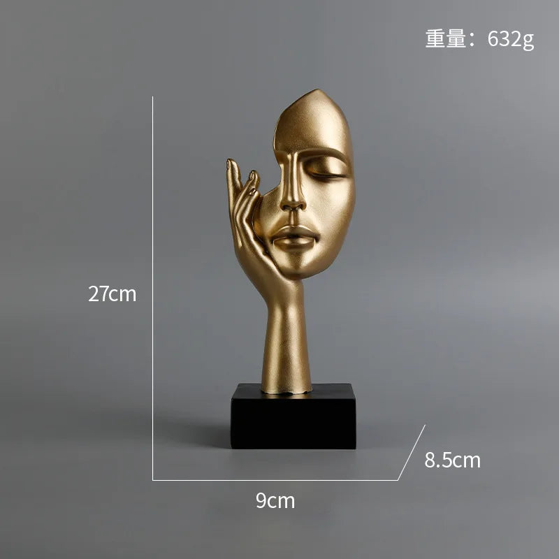 27cm bstract Face Sculpture Resin Thinker Figurines for Desktop Office Desk Living Room Table Collection Figurine