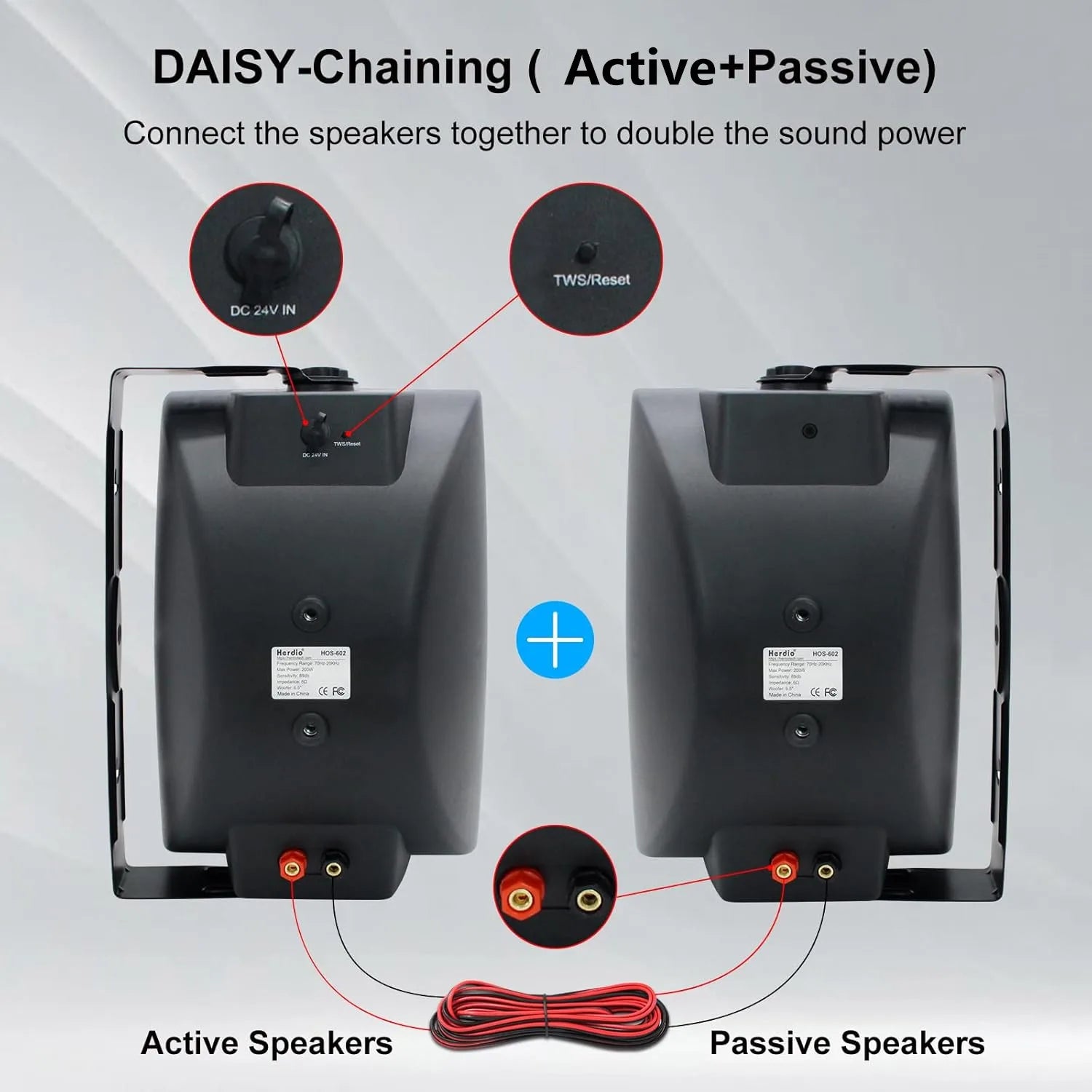 Herdio 6.5’’ 400Watts Indoor Outdoor Bluetooth Speakers Waterproof Wired With Powerful Bass 2Way Wall Mount Speakers