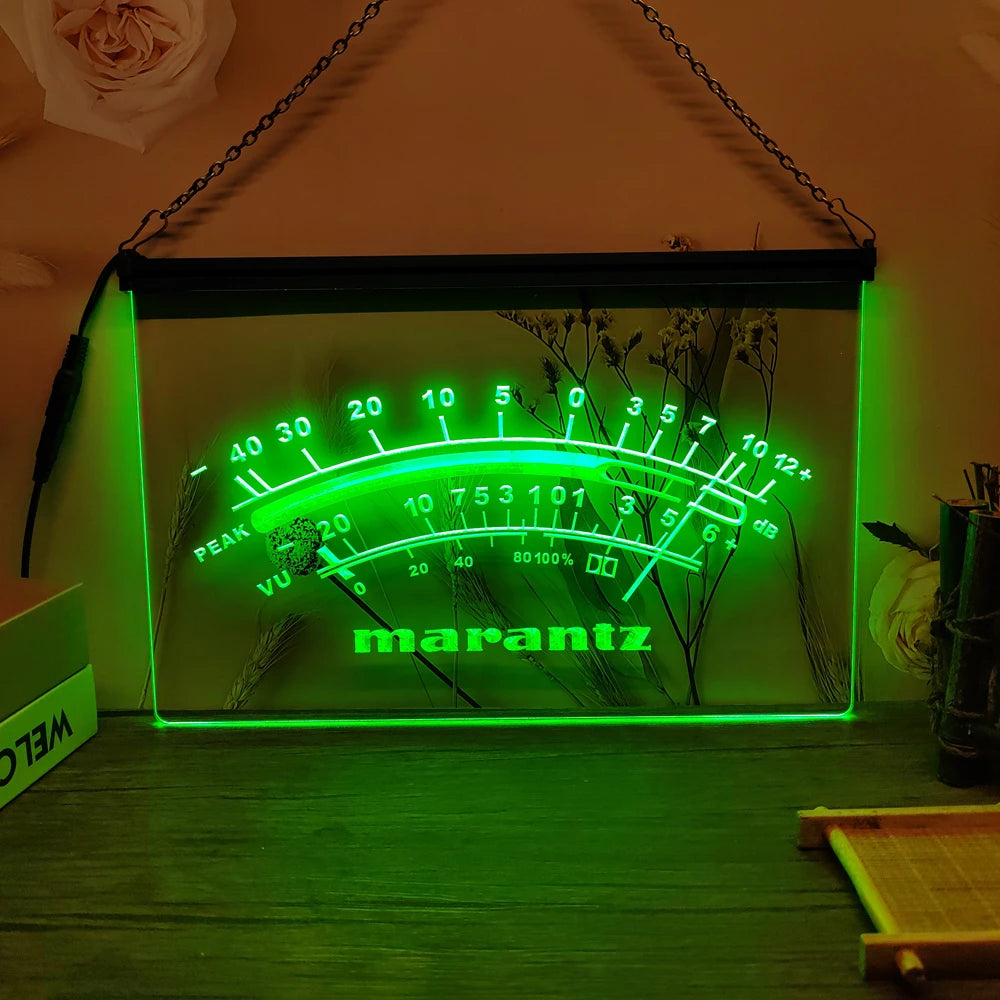 Marantz Peak VU dB LED Neon Sign-3D Carving Wall Art for Home,Room,Bedroom,Office,Farmhouse Decor - Green / UK-30x20cm