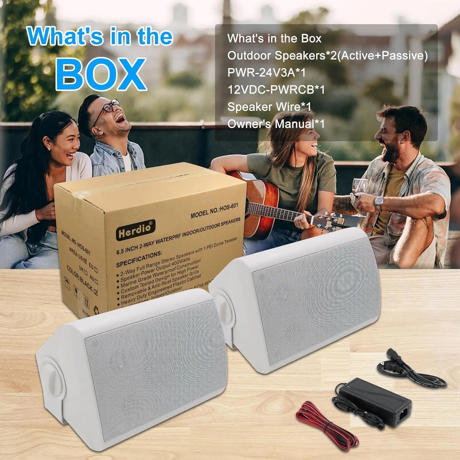 Herdio 6.5’’ 400W 2PCS Indoor Outdoor Bluetooth Speakers Wall Mount Speakers Waterproof Weather Resistant For Patio
