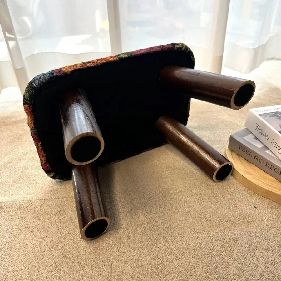 Retro Furniture Flower Footrest Thickened Sponge Stool Handmade Small Stool Classical Durable Entrance Shoe Changing