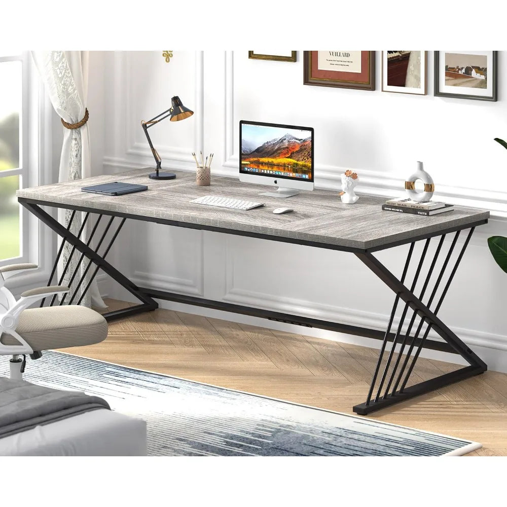 70.9 Z-legged industrial computer desk 2-person modern home office desk large gaming administrative desk - United