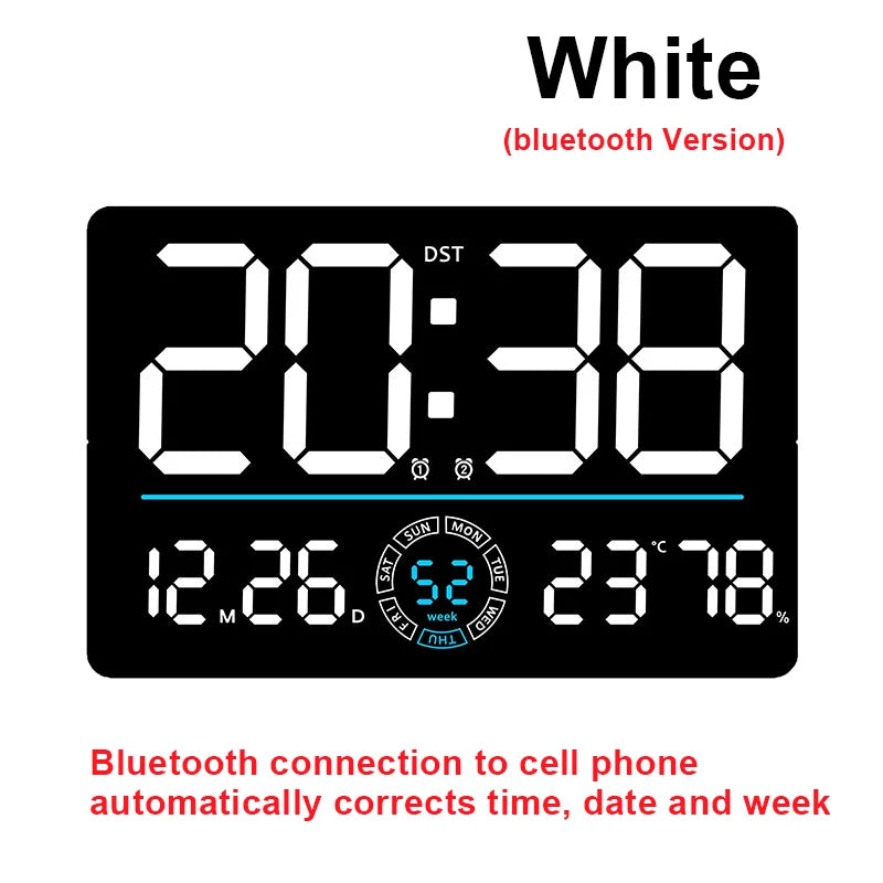 Large Digital Wall Clock 10 Brightness Adjustment Dual Alarm LED Clocks Week + Number of Weeks Alarm Clock with Timing