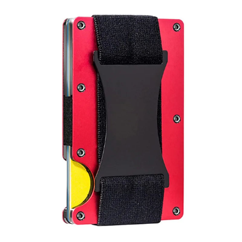2024 New Metal Card Case Carbon Fiber Wallet Stretch Rope Money Clip RFID Anti-theft Brush Blocking Technology - red