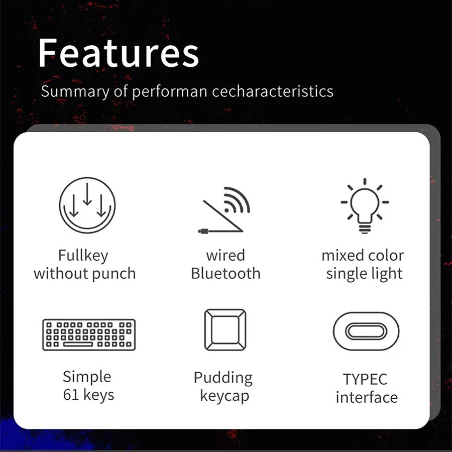 STK61 Rainbow Backlit Keyboard BT 3.0 +Type-C Dual-Mode Mechanical Gaming Keyboard for IOS Android Win Mobil Tablets