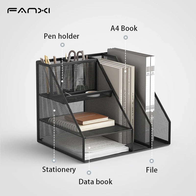 Desk Organizer with File Holder Desk Organizers with 3 Tier Letter Trays and 2 Pen Holders Mesh Desk Accessories &