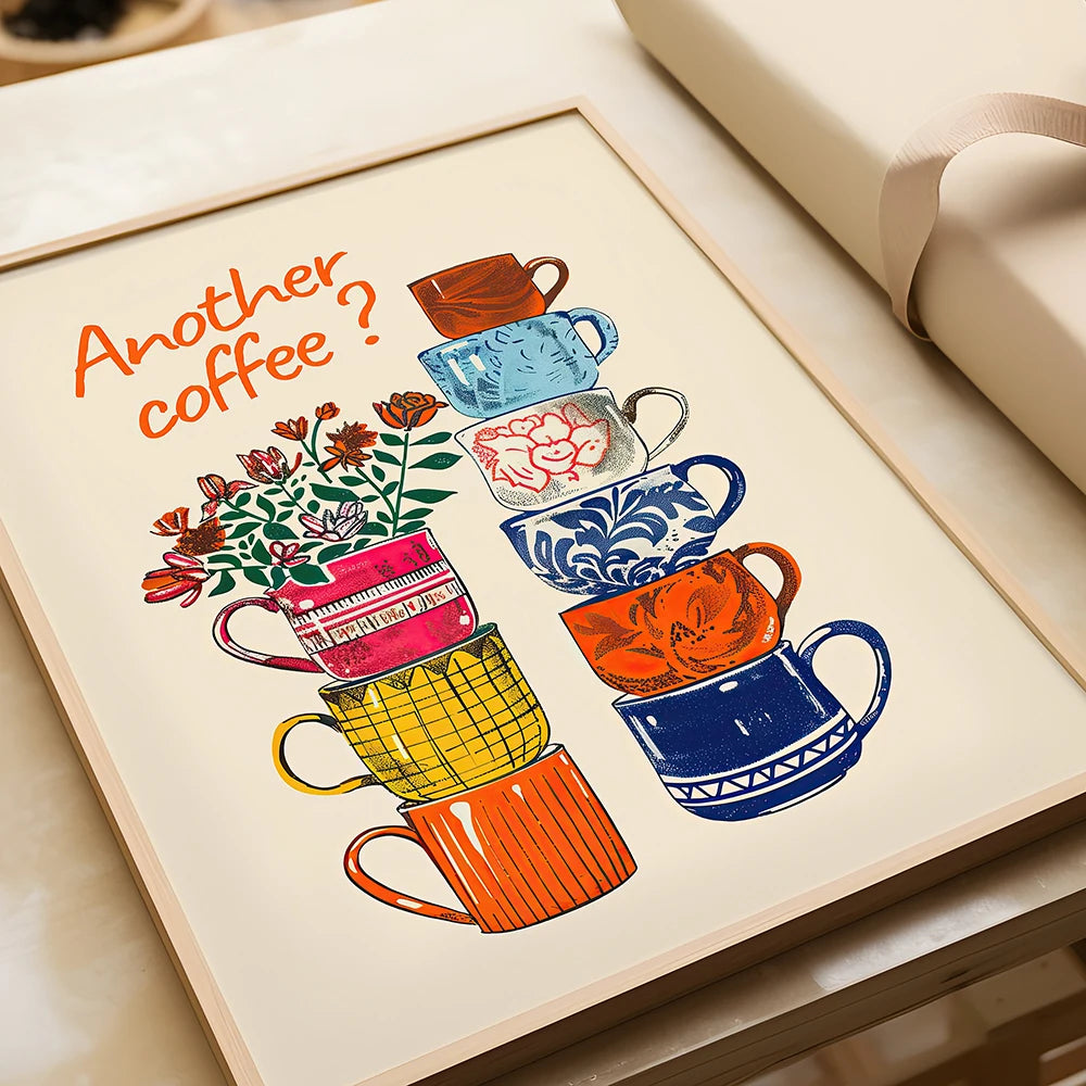 Another Coffee Colorful Coffee Cups Poster Coffee Break Kitchen Decoration Coffee Lover Office Wall Art Canvas Painting