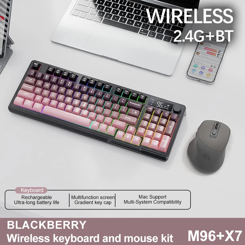 FreeWolf M96 Wireless Keyboard with Screen,Gaming Keyboard Bluetooth Dual-Mode Connection,Multi-Device