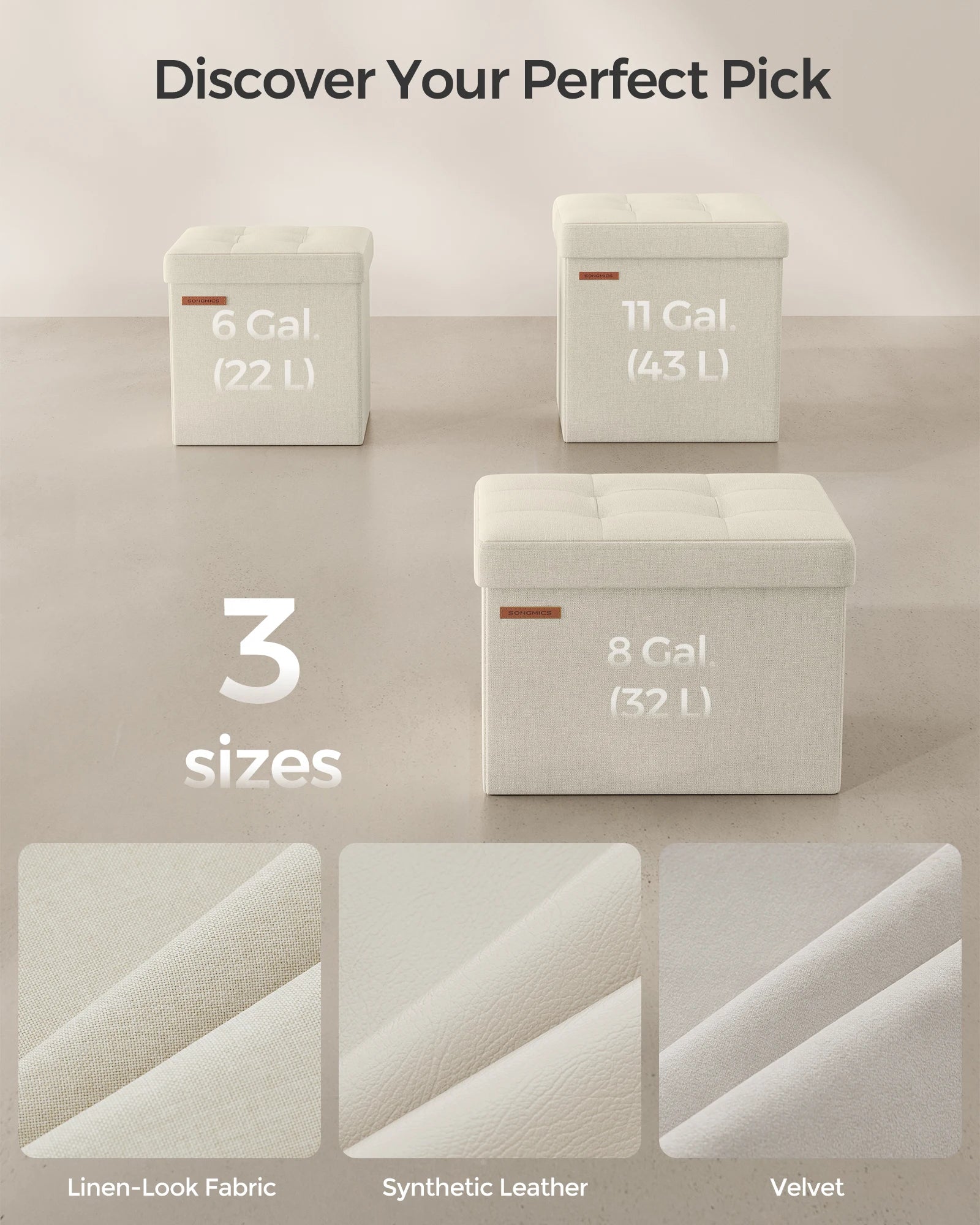 SONGMICS Storage Ottoman Foldable Small Ottoman Foot Rest 11.8 Inches Foot Stool Cube Ottoman with Storage Load up