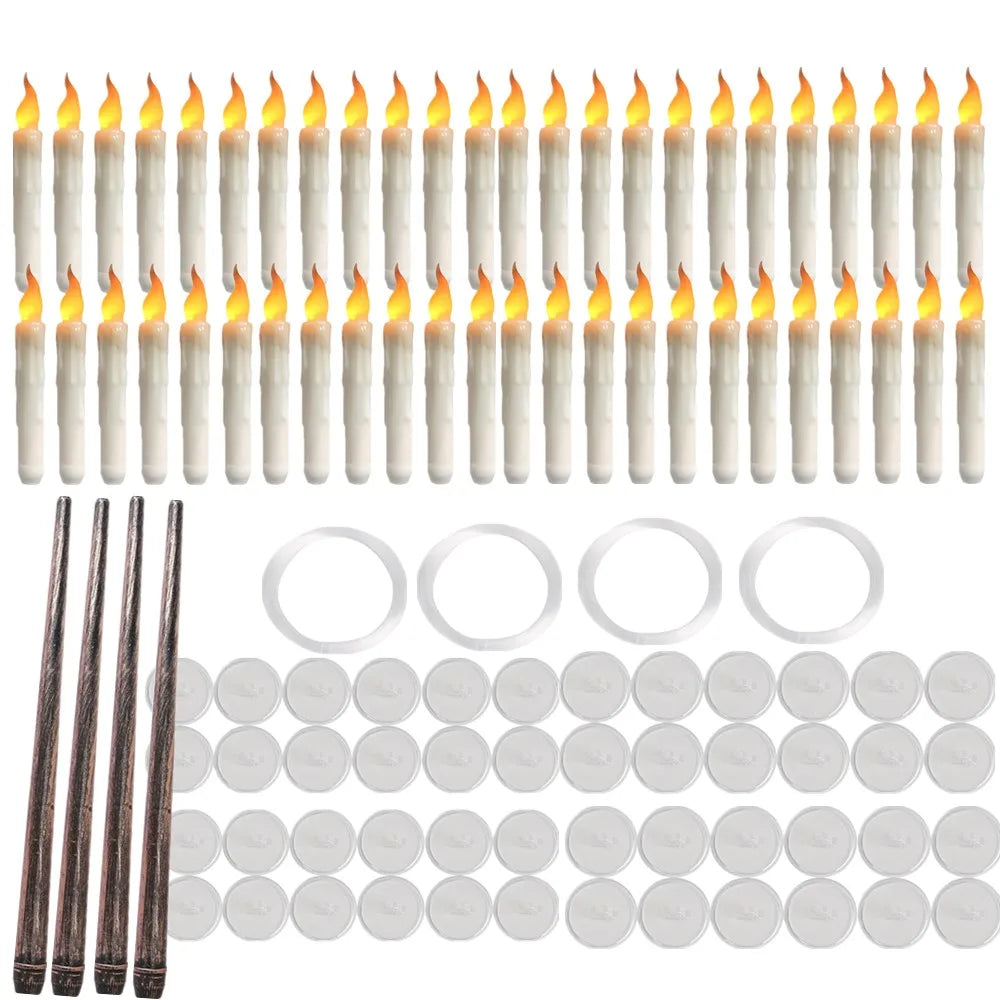 12/48Pcs Floating Candles with Magic Wand Flickering Warm Light LED Flameless Candle Taper Candles for Christmas