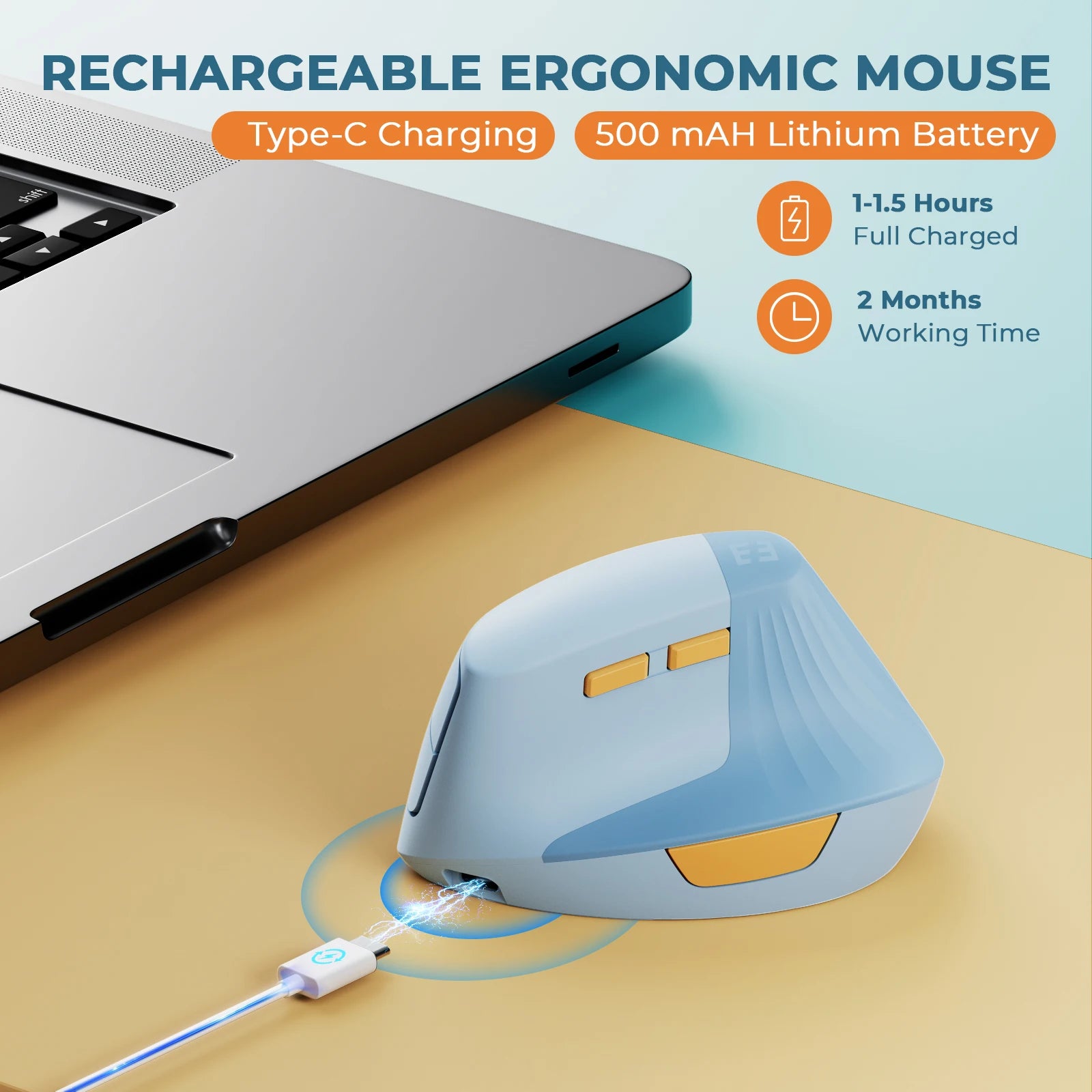SEENDA Vertical Wireless Mouse Type C Rechargeable Ergonomic USB & Type C Mice for Laptop Laptop PC MacBook Windows
