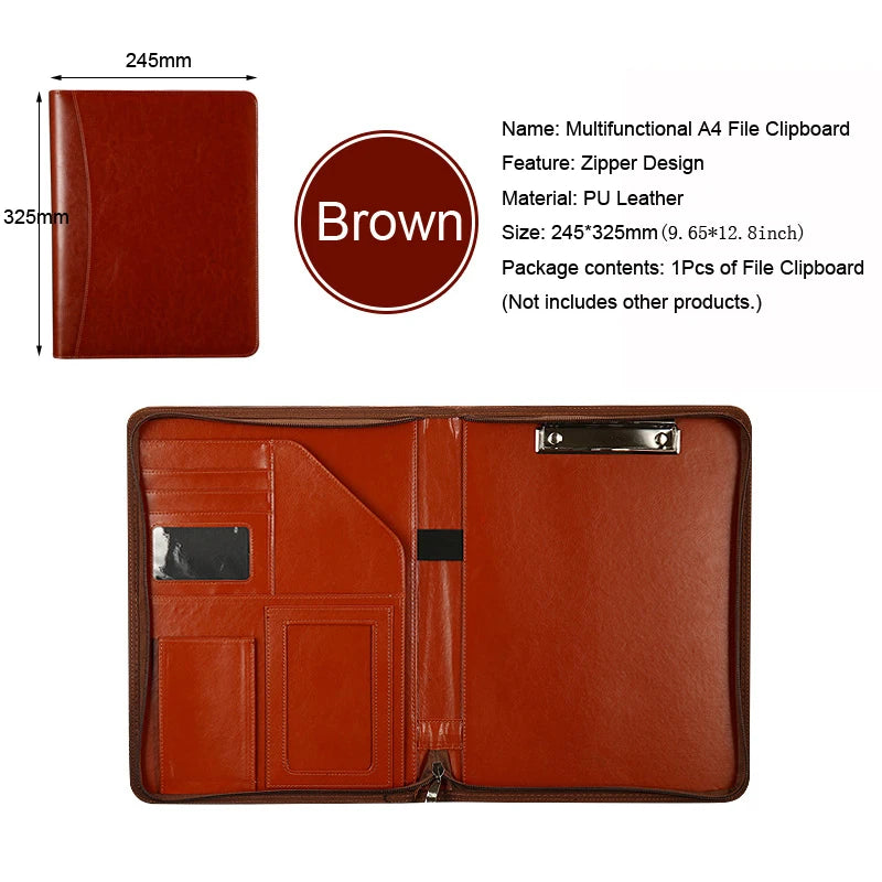 University A4 Leather Executive Portfolio Folder for Document Holder Organizer Business Briefcase Man Zipper Calculator