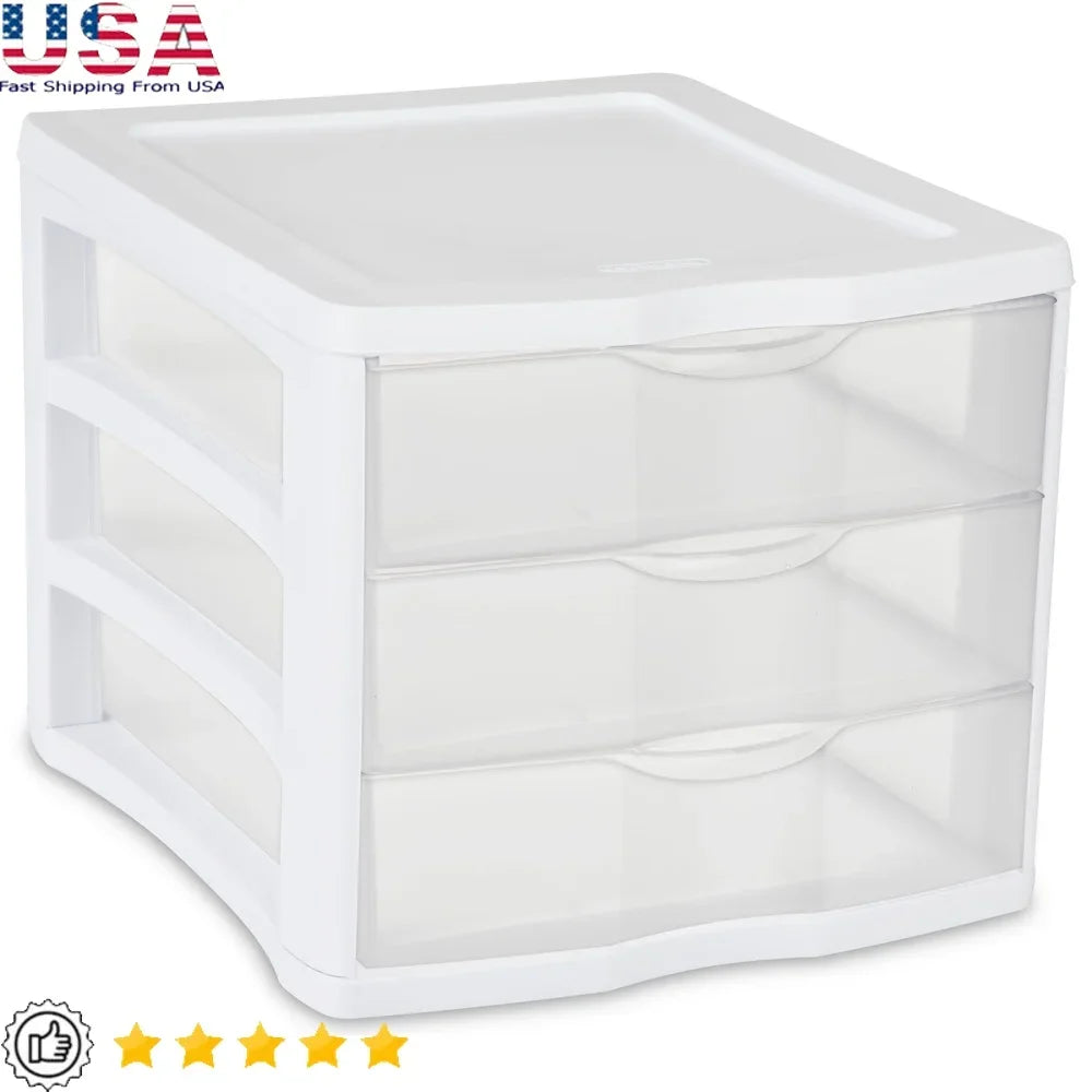 3 Drawer Clear Plastic Desktop Storage Organizer Stackable Countertop Drawer Crafts Office Supplies Jewelry Home Office