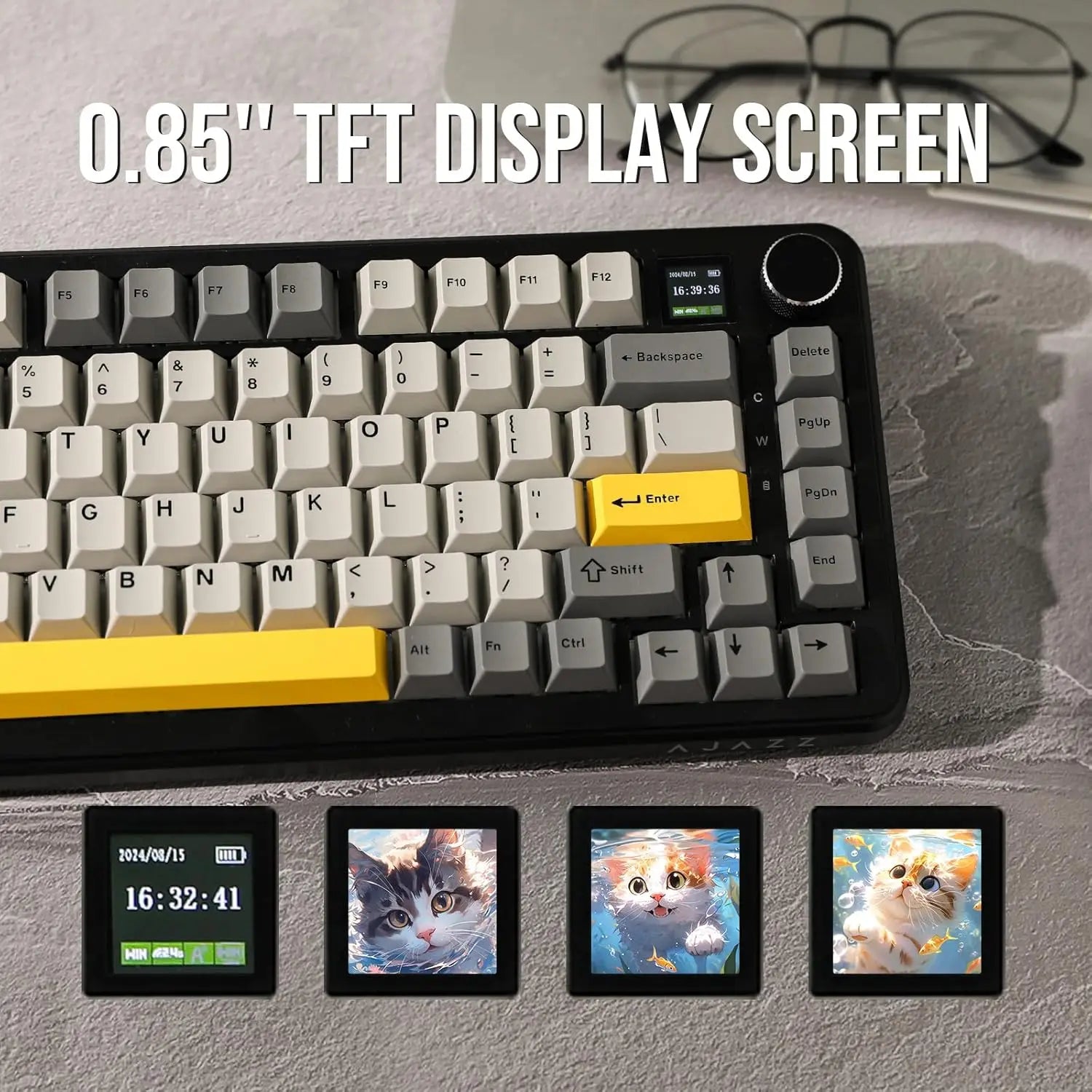 AJAZZ AK820 hall switch mechanical keyboard Gasket structure-three-mode-gaming magnetic switch-0.58 inch color screen