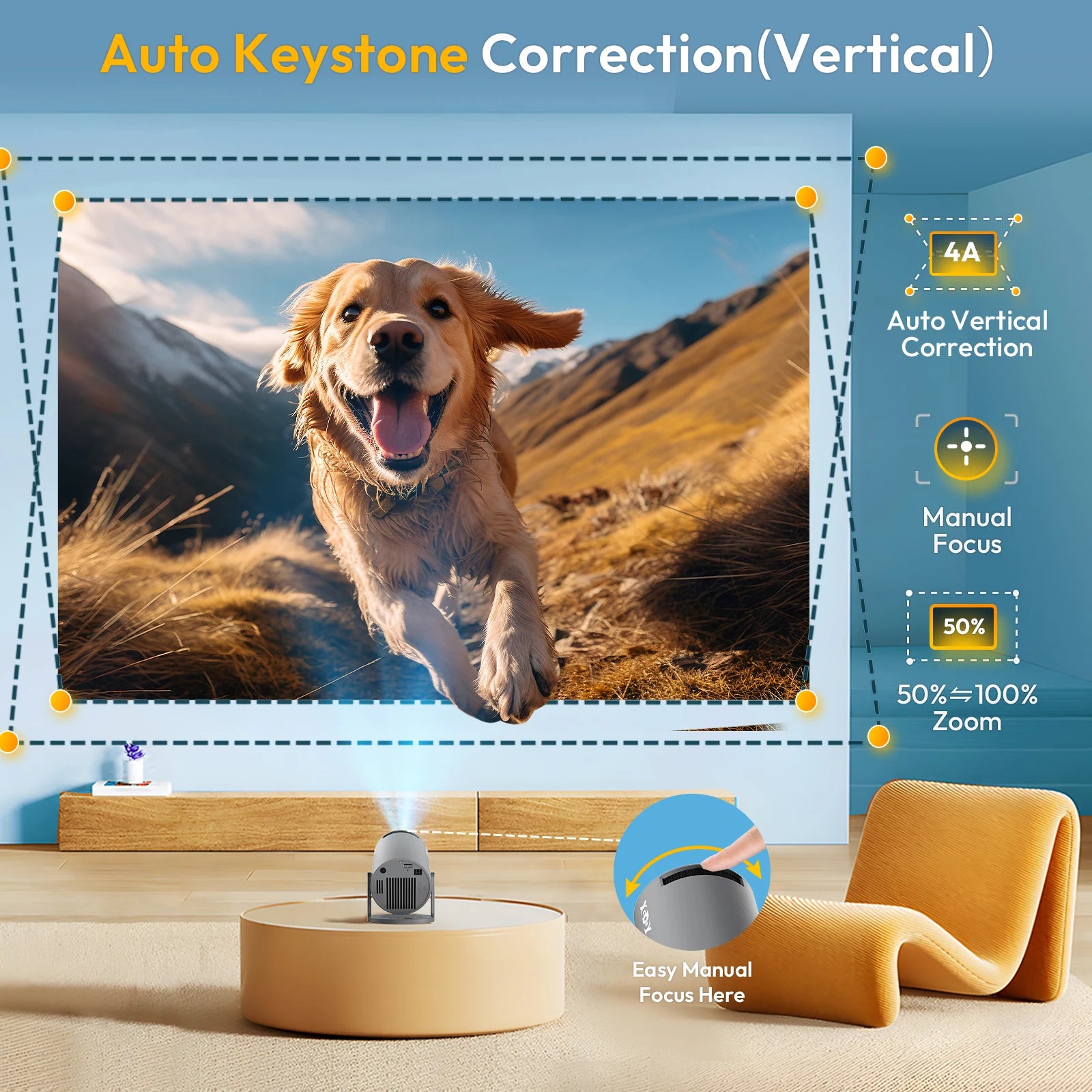 XGODY Projector 4K 12000LM Short Throw Mini Portable Projectors Android Beamer Native 720P Dual Wifi6 BT5.4 Home Theater