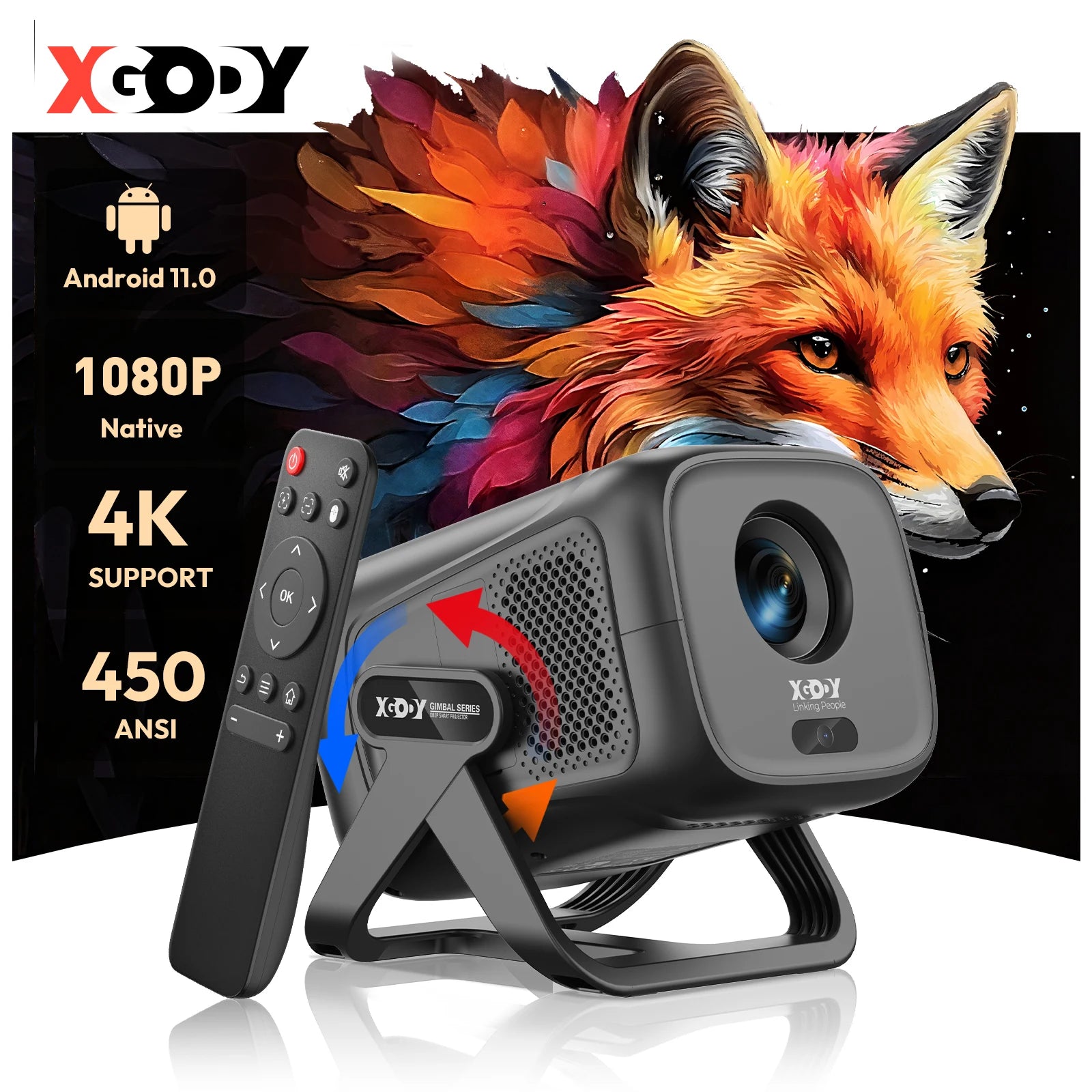 XGODY 300ANSI Projector 4K Beamer Android 11.0 Native 1080P Autofocus Dual Wifi Bluetooth Home Theater Cinema