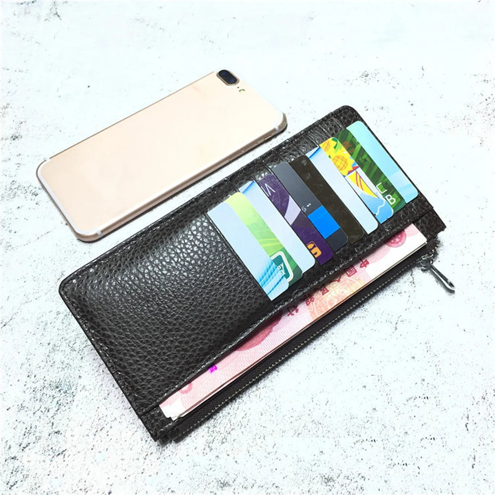 Large Capacity Long Zipper Card Holder Custom Letters Genuine Leather Men Credit Card Wallet Business Women Phone