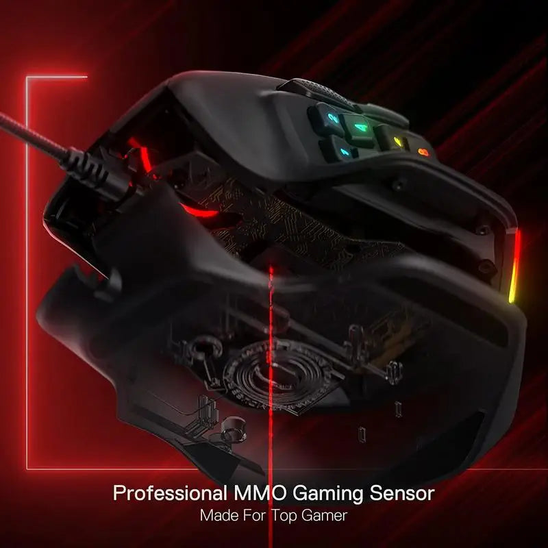 Redragon M811 Aatrox MMO Gaming Mouse 15 Programmable Buttons Wired RGB Gamer Mouse w/ Ergonomic Natural Grip Build