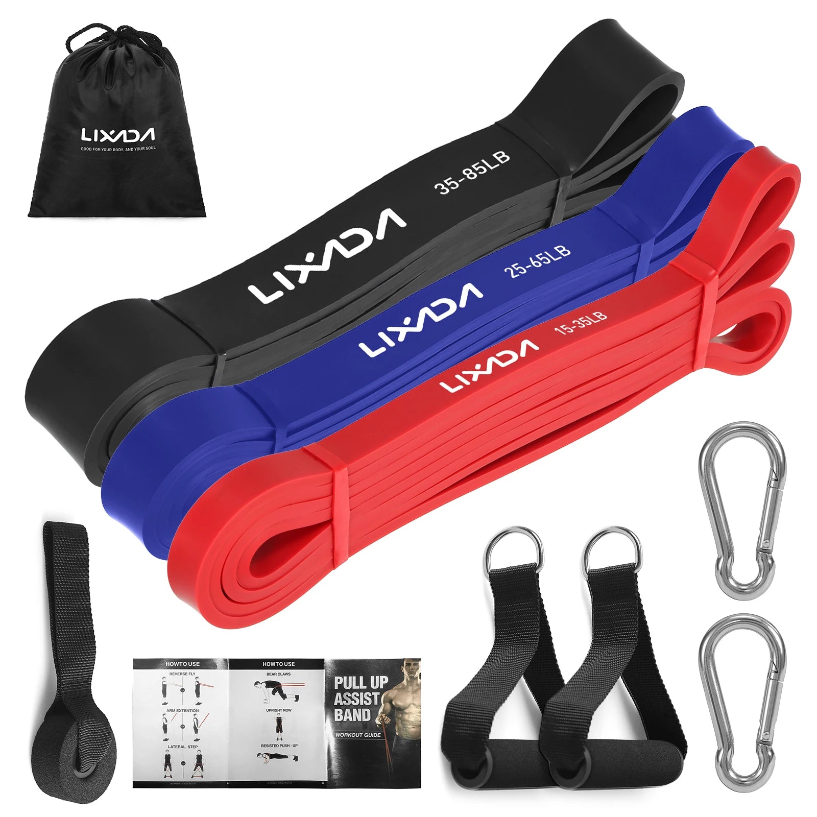 Lixada Pull Up Assist Bands Set Resistance Loop Bands Powerlifting Exercise Stretch Bands with Door Anchor Foam Handles