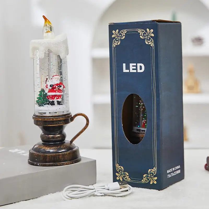 Glittering Christmas Snow Globe Candle Battery Operated LED Flameless Candle Glitter Lamp Christmas Decoration Night