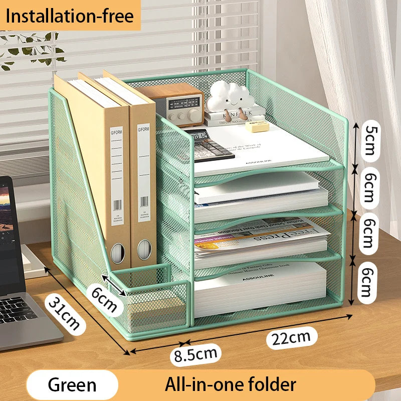 Office desktop file rack metal bookstand Multi-function integrated storage rack Office supplies folder storage box