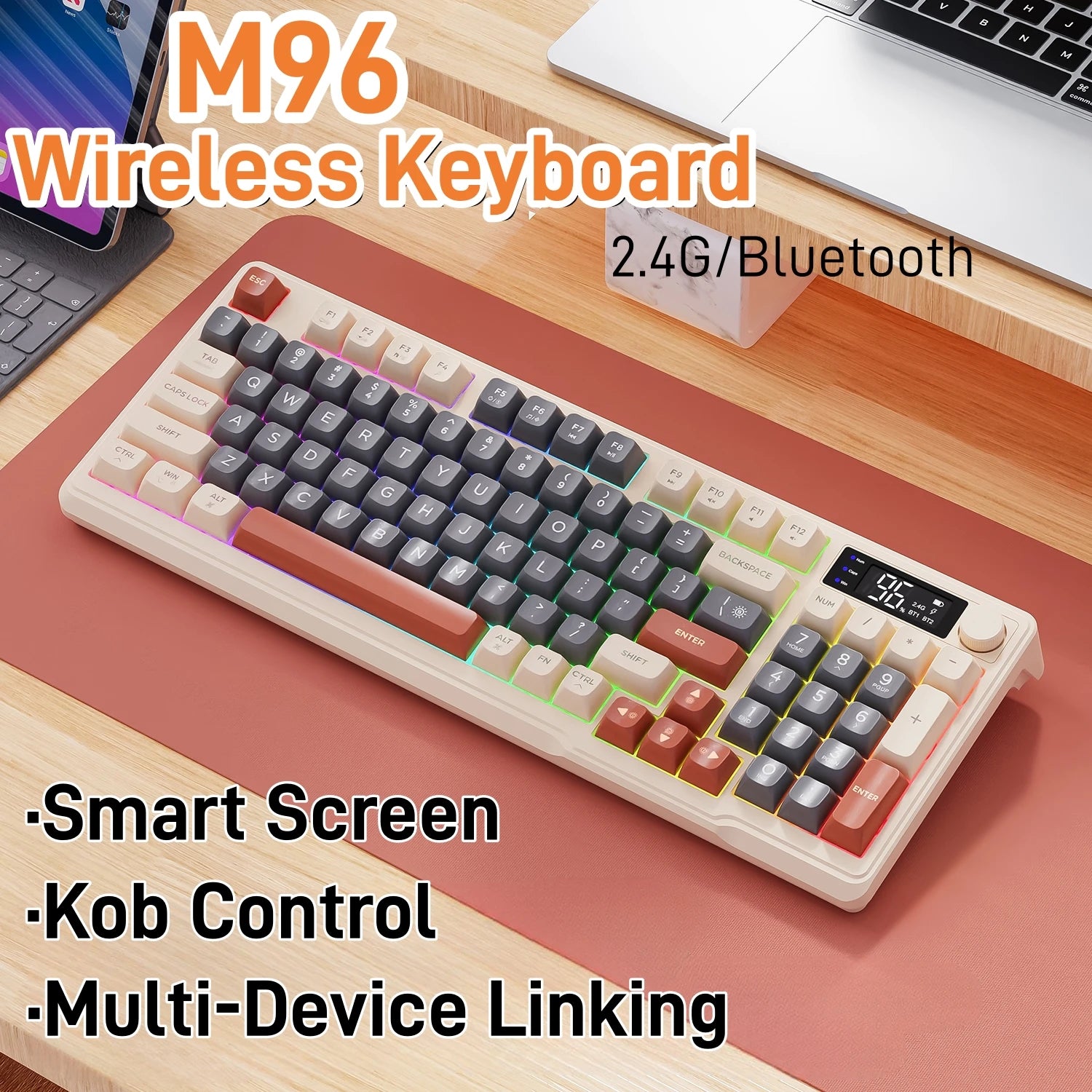 freewolf-m96-wireless-keyboard-with-screen-gaming-keyboard-bluetooth-dual-mode-connection-multi-device-linking-ergonomic