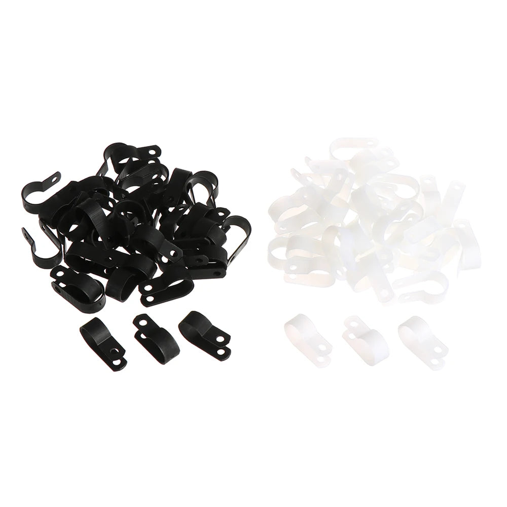 100PCS R-Type Nylon Cable Clamp Plastic P Clips Black Nylon Fasteners Cable Mounting Fix Hardware Electrical Fittings