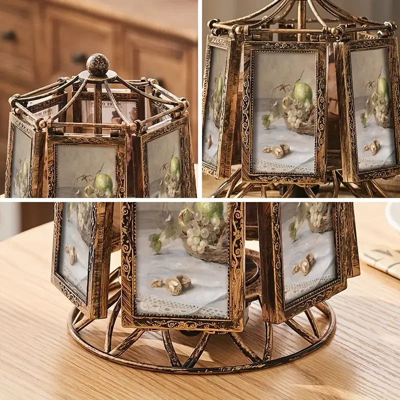 4/5 Inch Photo Frame Wedding Picture Frame Vintage Decoration Home Ornaments Living Room Desk Office Windmill Carousel