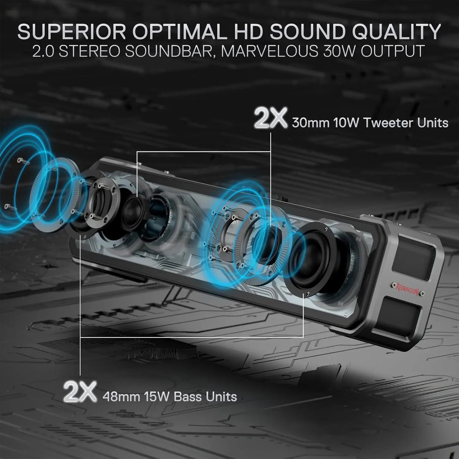 Redragon GS817 RGB 2.0 Channel Stereo Speakers Touch-Control Bluetooth 5.3 & 3.5mm AUX Inputs Desktop Soundbar Black