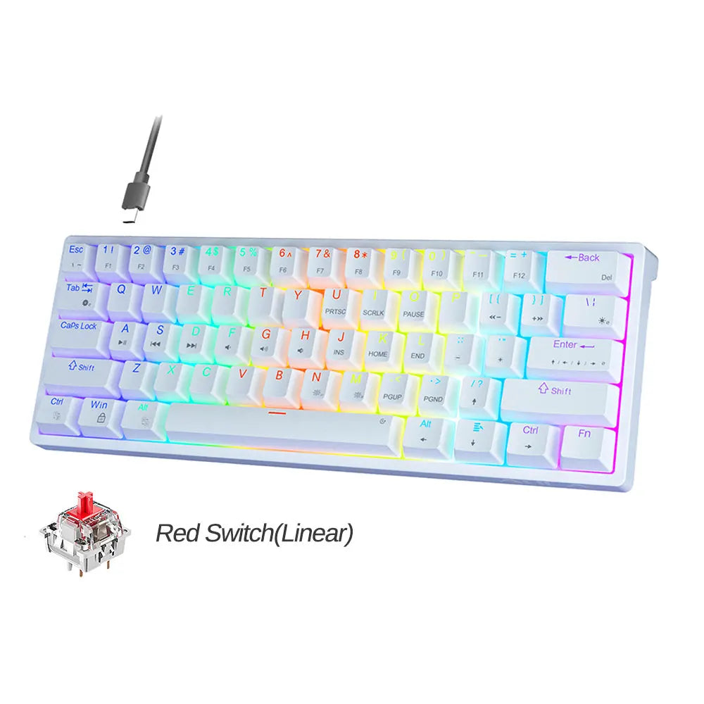 AULA F3261 60% Wired Mechanical Keyboard RGB Backlit 3 Pins Hot-swappable for Laptop PC Tablet - White / United States