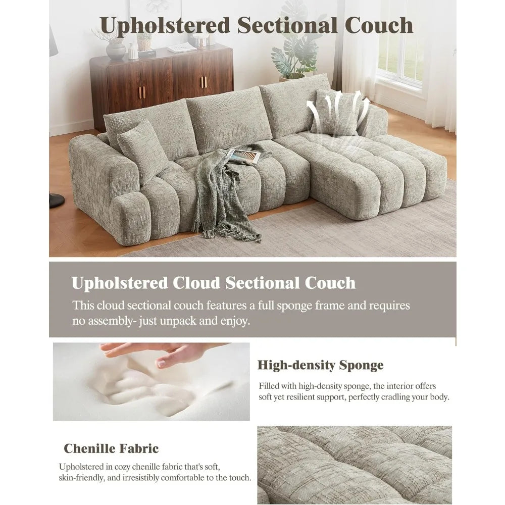 108’’ Boneless Cloud Modular Sectional Couch for Living Room L Shaped Sofa with Chaise | Chenille Fabric Compressed