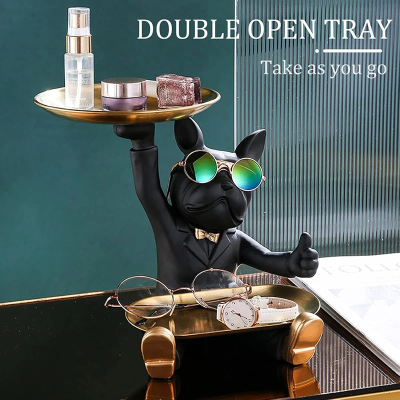 Resin French Bulldog Tray Statue Cool Bulldog Storage Decor Key Bowl Dog statue For Modern Home Decor Office Desk Decor