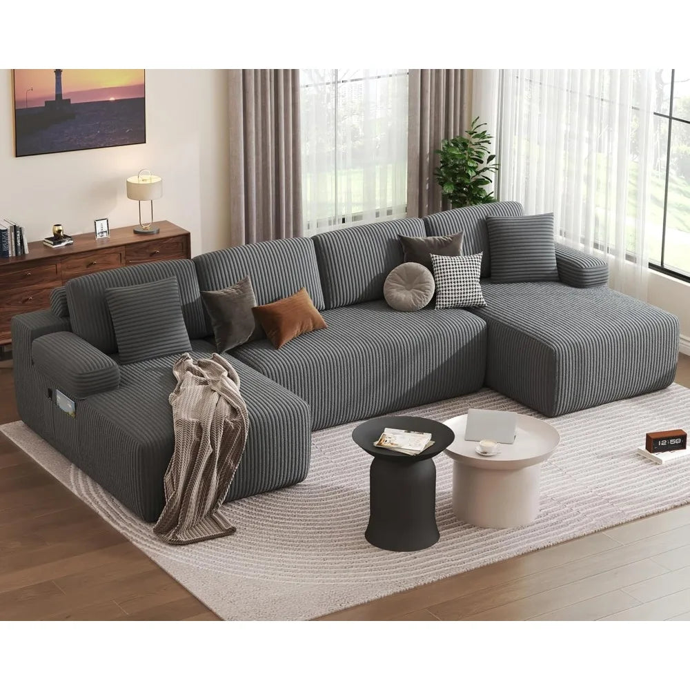 126.2’’ modular sectional sofa convertible u shaped cloud couch with memory foam corduroy boneless sectional couches
