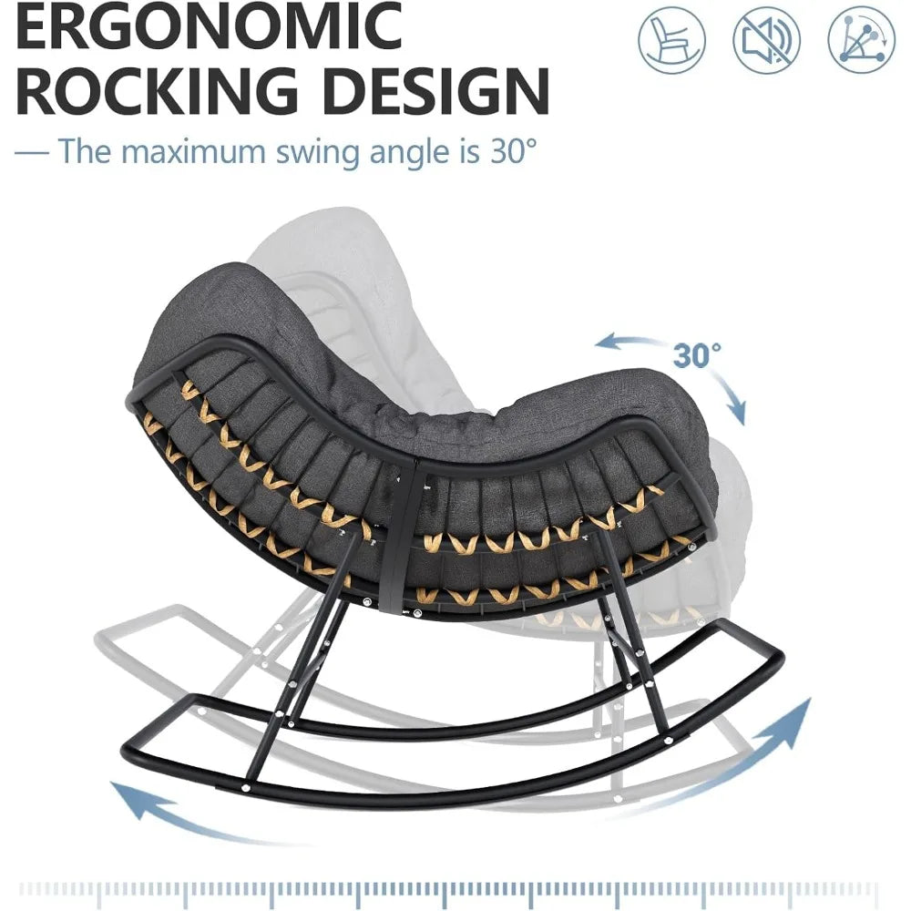 Papasan Rocking Chair Outdoor Indoor Oversized Egg Wicker Rocker with Cushion Supports 450 lbs Patio Chair for Balcony