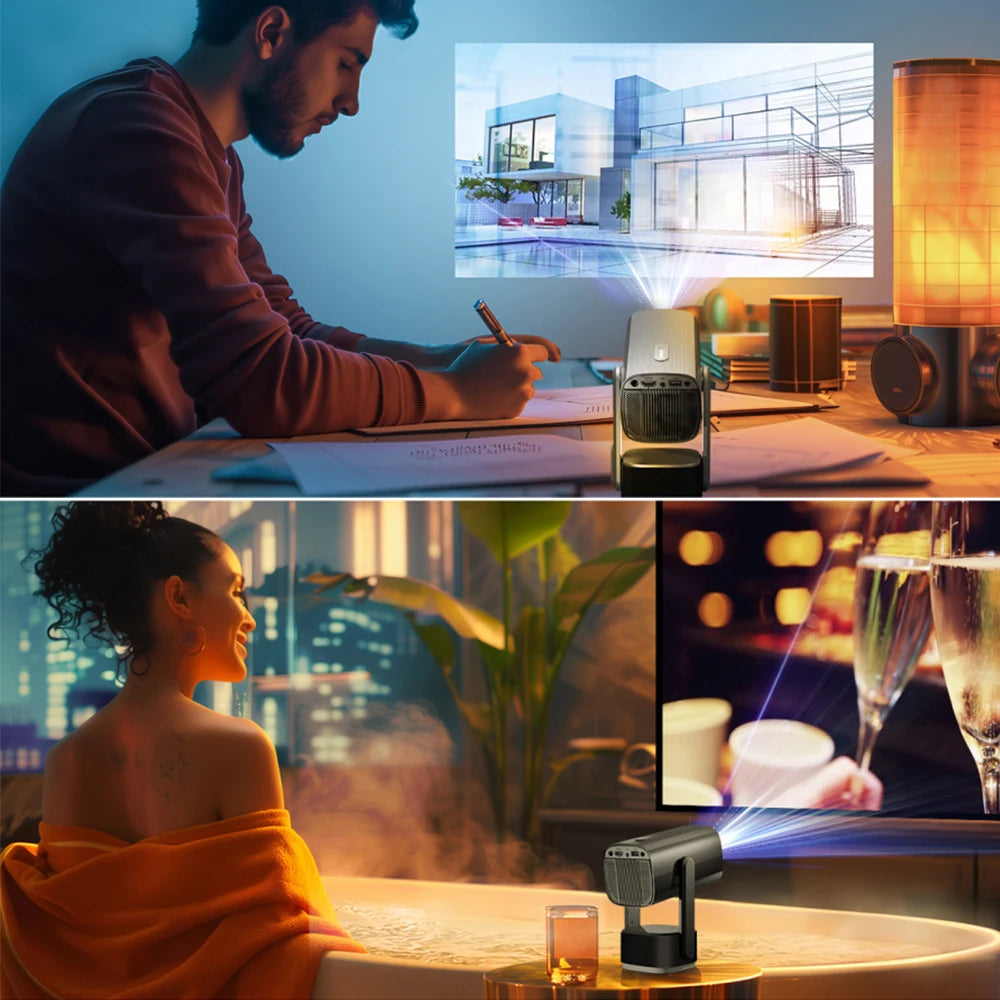 SkyEcho Mini Projector 1080P Home Theater 4K Video Projector Android OS 150’’ Projection Size WiFi Bluetooth 5.2 Smart