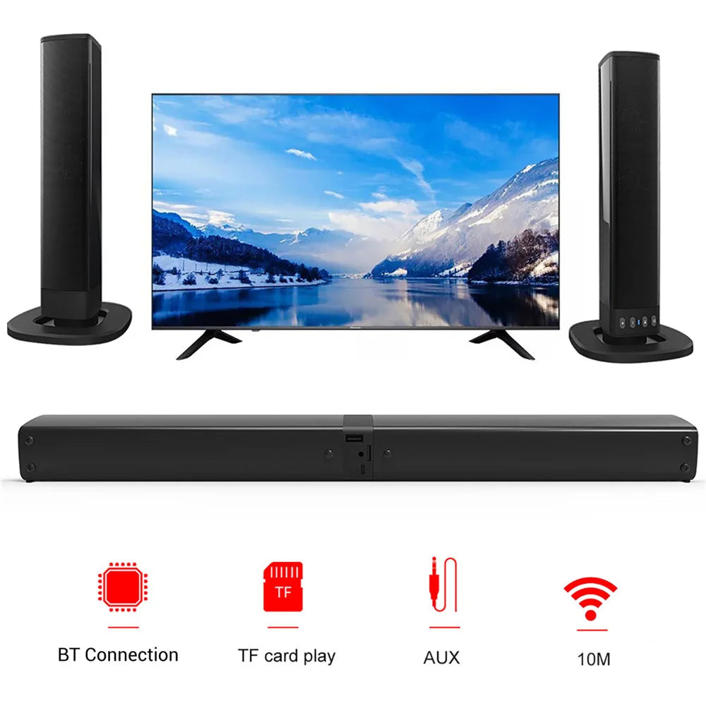 Wireless Bluetooth TV Sound Bar 2 Speaker System Home Theater Subwoofer Soundbar Portable Loud Rechargeable 2 IN1