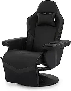 360° Swivel Gaming Recliner Chair Ergonomic PU Leather Reclining Chair with Adjustable Backrest Footrest Cup Holder &